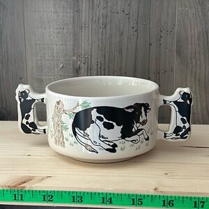 Holstein Cows Calf Double Handle Soup Bowls Mugs Country Kitchen Barn